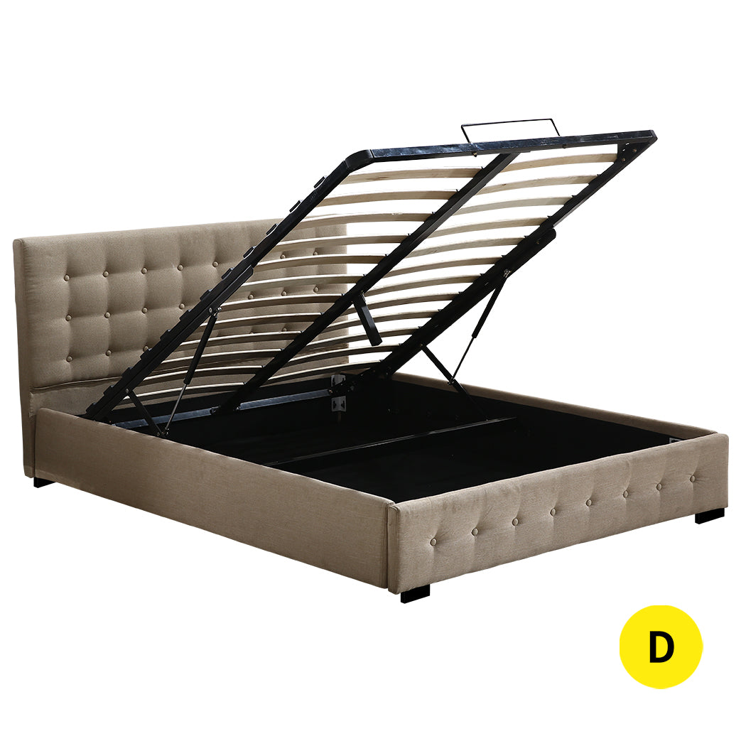 Fabric Bed Frame Double Gas Lift Double Beige