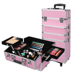 Professional Makeup Trolley Rolling Pink and Silver