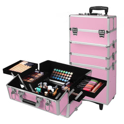 Professional Makeup Trolley Rolling Pink and Silver