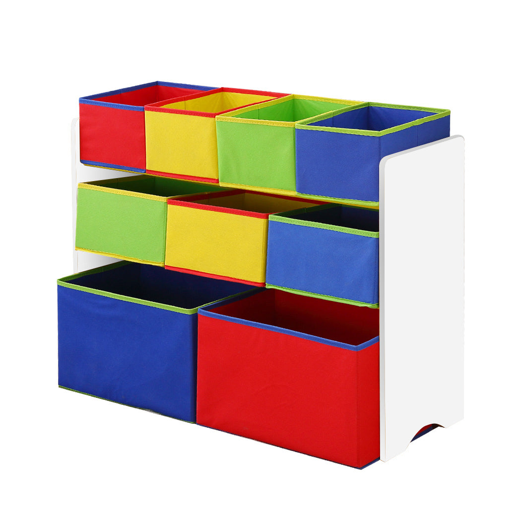 Fun Box Rack Kids Toy Box 9 Bins Storage Rack White