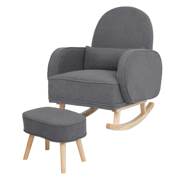  Elegant Fleece Rocking Chair with footstool  Space-Saving Design
