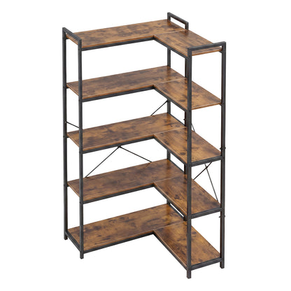 Levede Corner Bookshelf 5 Tier Bookcase L Shape Storage Shelf Display Rack Brown