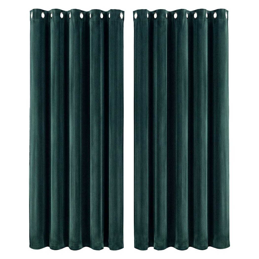 Marlow Blackout Curtains 2X Velvet Room Darkening Eyelet Curtains Decor Green