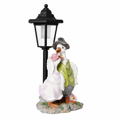 Duck Statue Solar Light White 15.5x12.5x34.5cm