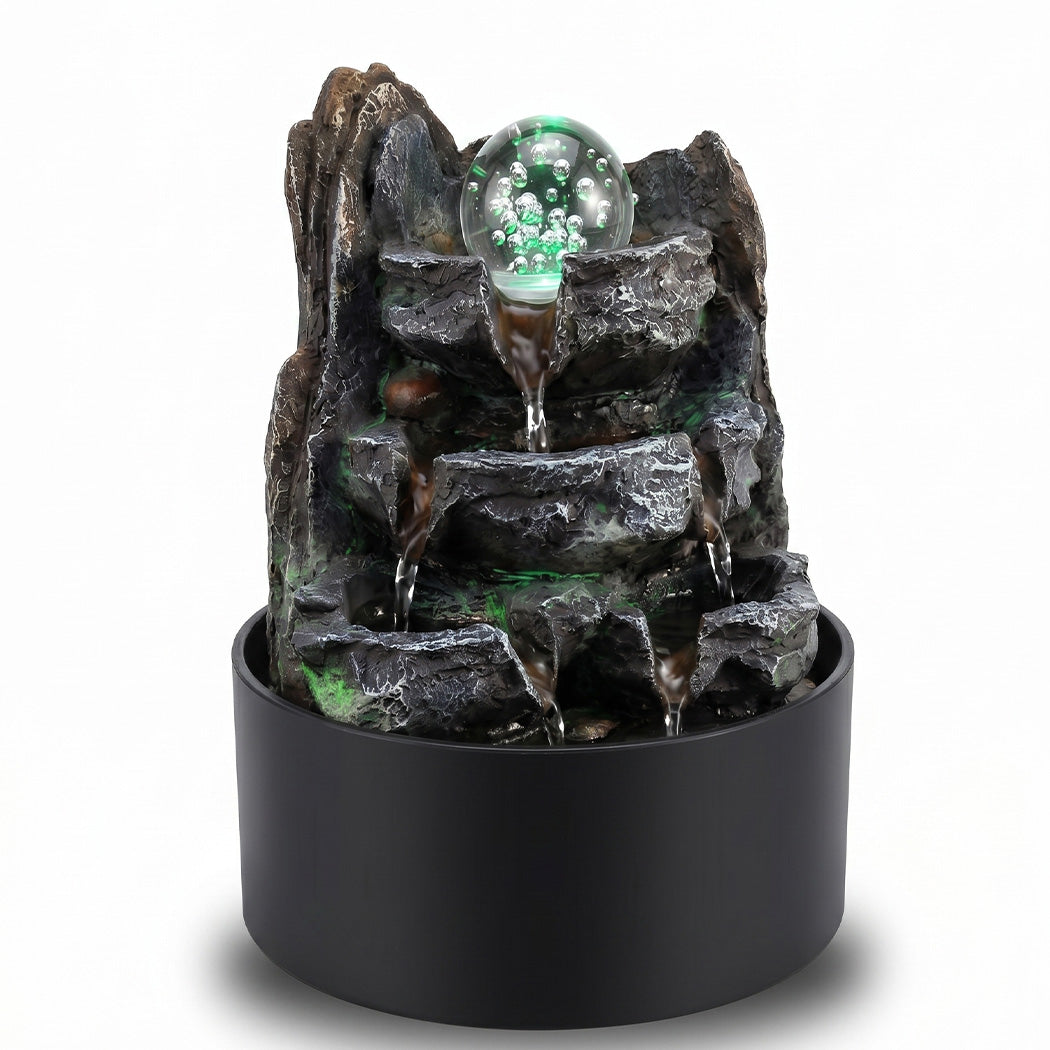 Spector Tabletop Water Fountain Resin LED Light 3 Flow Levels Waterfall Office