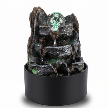 Spector Tabletop Water Fountain Resin LED Light 3 Flow Levels Waterfall Office