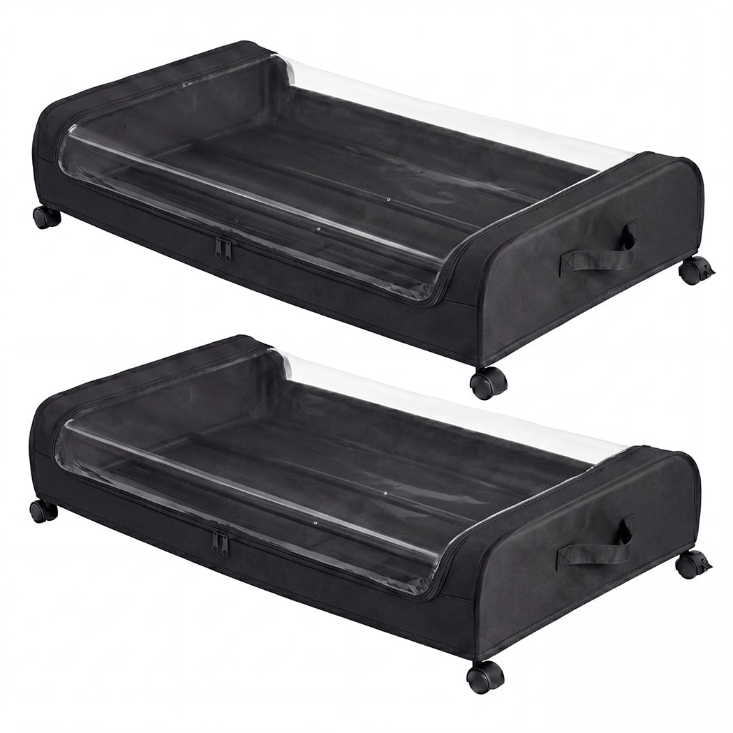 Levede 2x Under Bed Storage Containers for Shoe and Apparel Clear-Lidded Black