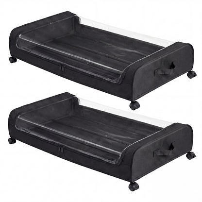 Levede 2x Under Bed Storage Containers for Shoe and Apparel Clear-Lidded Black