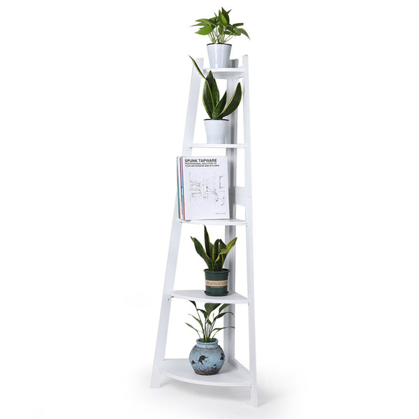  5 Tier Corner Shelf Wooden Storage White