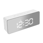 Alarm Clock Digital Led Mirror Desk Silver