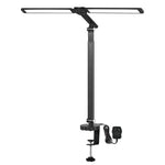 Ergonomic Double Head LED Desk Lamp Dimmable With Clamp  Wood Finish