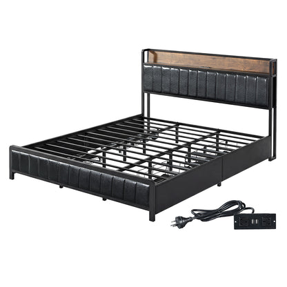 King Bed Frame Storage Drawer 220x186x101cm