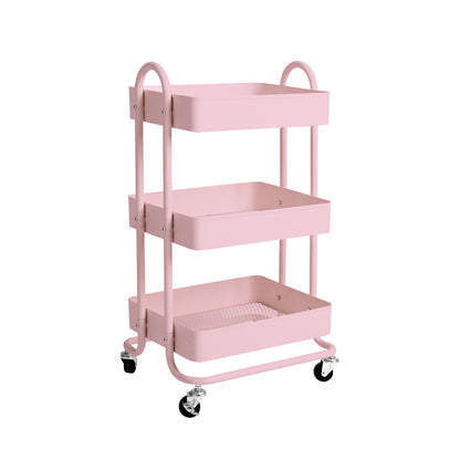 3 Tiers Kitchen Trolley Cart Pink