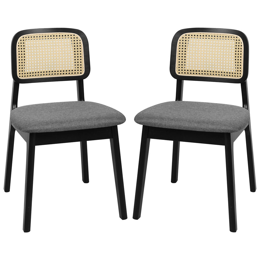Ergonomic 2x Dining Chair Wood Rattan Armless Black  Space-Saving