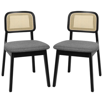 Ergonomic 2x Dining Chair Wood Rattan Armless Black  Space-Saving