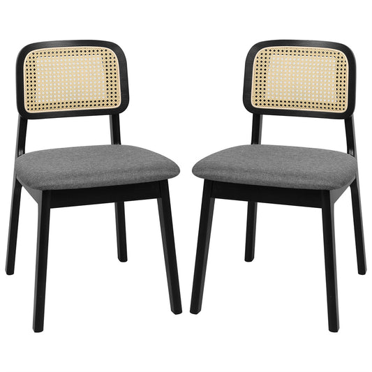 Ergonomic 2x Dining Chair Wood Rattan Armless Black  Space-Saving