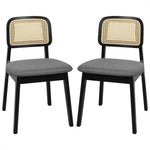 Ergonomic 2x Dining Chair Wood Rattan Armless Black  Space-Saving