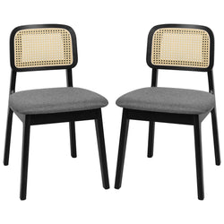 Ergonomic 2x Dining Chair Wood Rattan Armless Black  Space-Saving