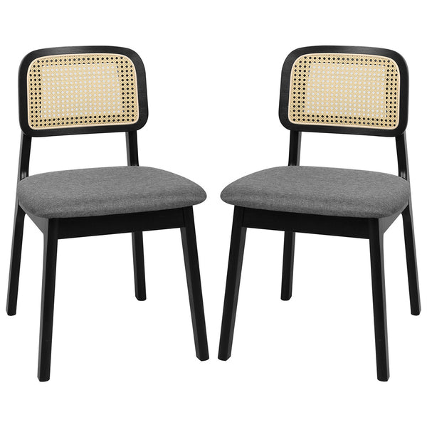  Ergonomic 2x Dining Chair Wood Rattan Armless Black  Space-Saving