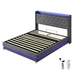 Modern Queen Bed Frame Gas Lift LED Light  Soft Cushion Classic
