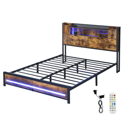 Luxury Queen Bed Frame Storage Headboard Industrial  Foldable