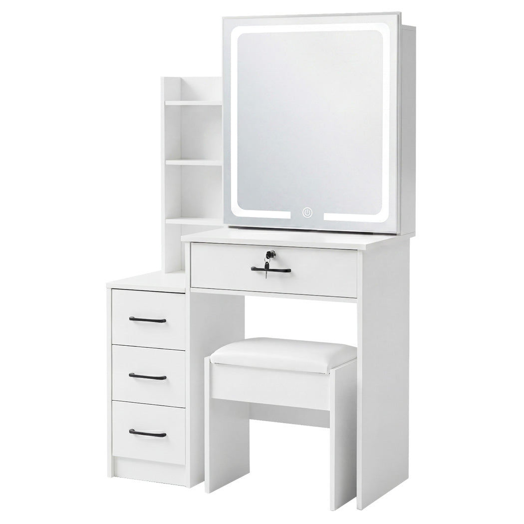 Levede Dressing Table Vanity Stool Set Sliding LED Mirror Makeup Storage Shelves White