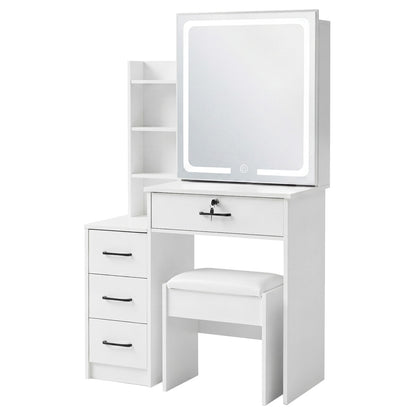 Levede Dressing Table Vanity Stool Set Sliding LED Mirror Makeup Storage Shelves White