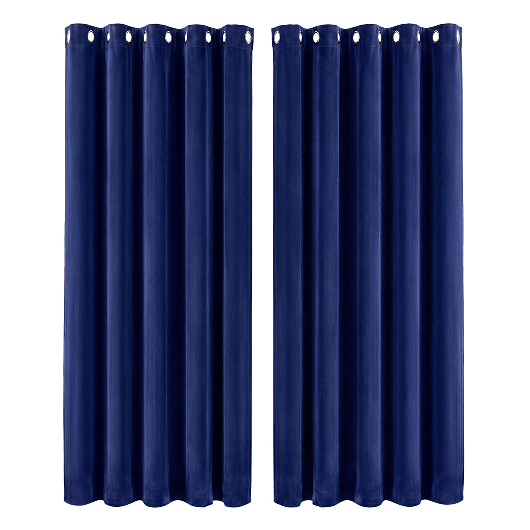 Marlow Blackout Curtains 2X Velvet Room Darkening Eyelet Curtains Decor Blue