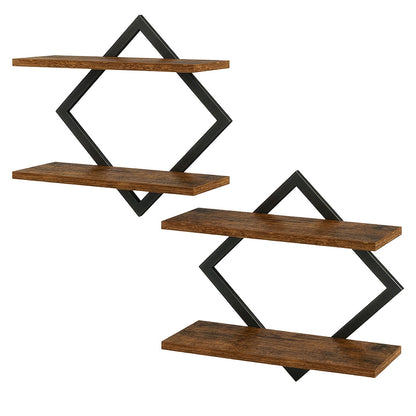 Levede Wall Shelf Floating 2 Tier Storage Decorative Bookshelf 2 Pcs Living Room