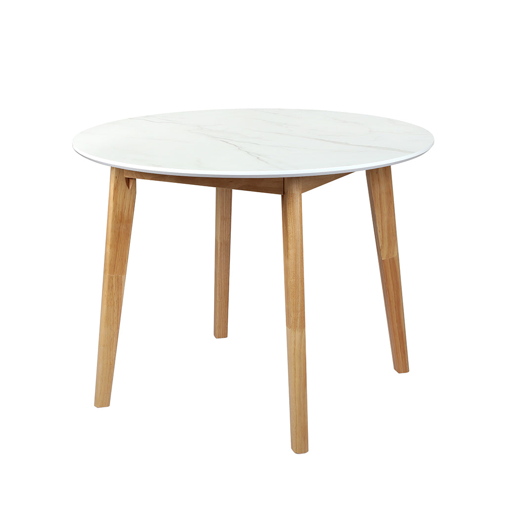 Modern Dining Table Round Rubberwood Base 100cm White 100 CM  Soft