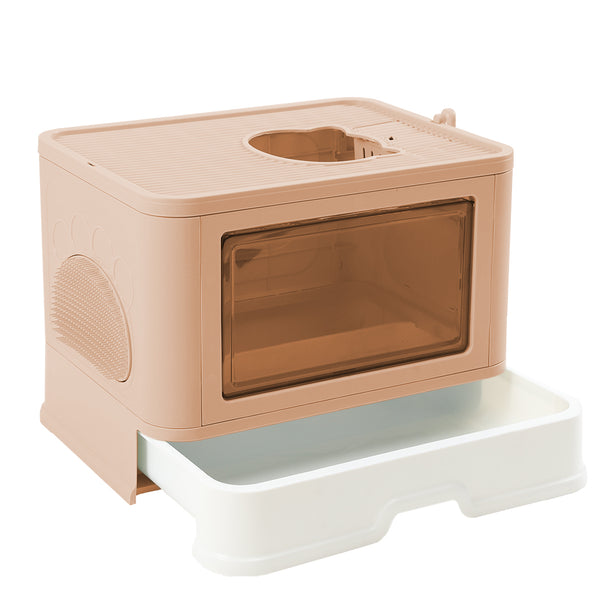  Foldable Cat Litter Box Tray Enclosed Pink