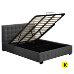 Fabric Bed Frame King Tufted Dark Grey