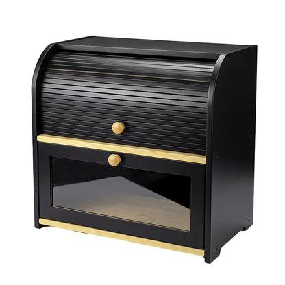 Toque Bread Bin Box 2 Tier Roll Top Bread Bin Kitchen Counter Storage Bamboo