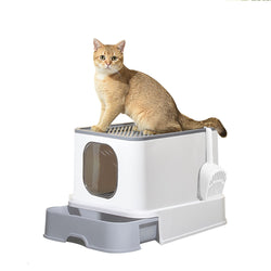 Cat Litter Box Fully Enclosed Kitty Grey