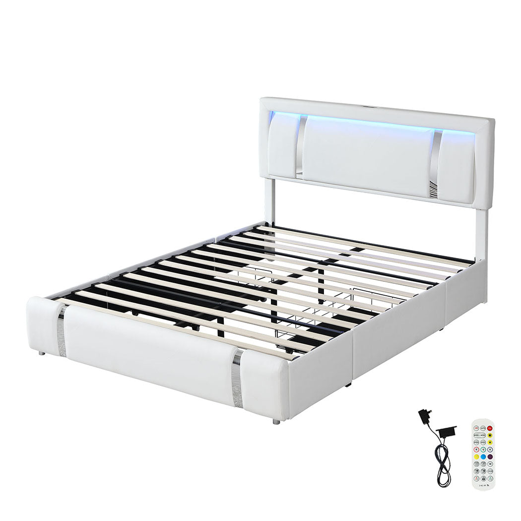 Versatile Queen Bed Frame With Adjustable Headboard White  Classic