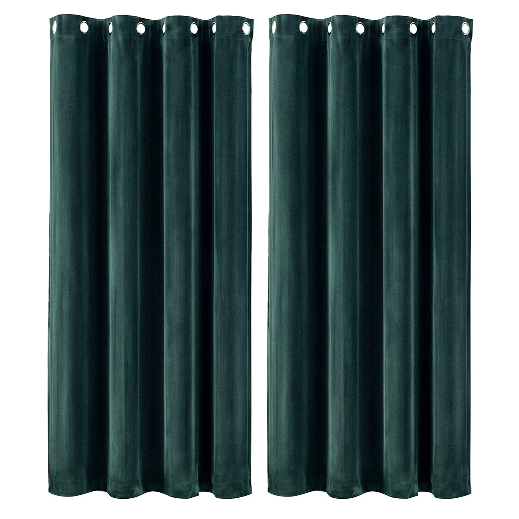 Marlow Blackout Curtains 2 Panels Velvet Room Darkening Eyelet Curtains Green