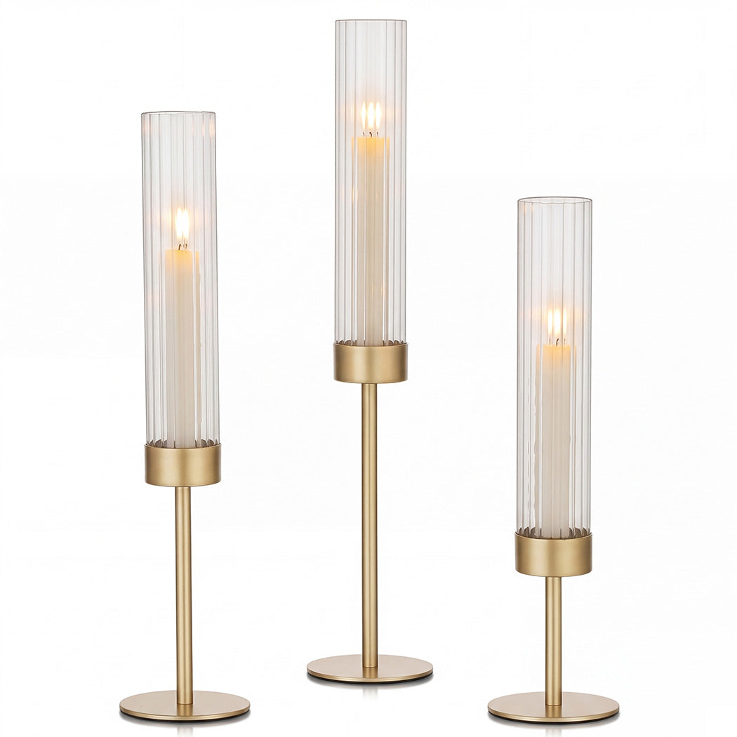 Gold Candle Holder Set 10x10x36cm