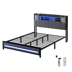 Cozy Double Bed Frame with Storage Headboard RGB LED  Easy Assembly