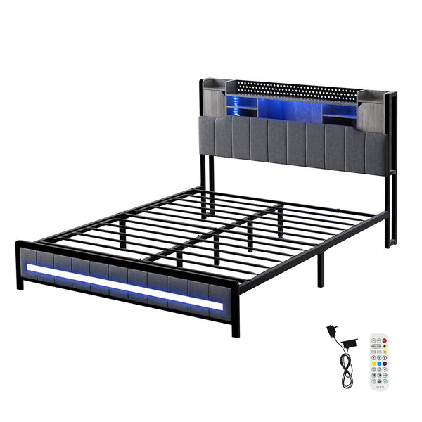  Cozy Double Bed Frame with Storage Headboard RGB LED  Easy Assembly