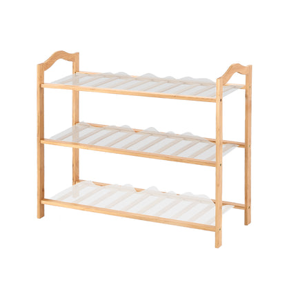 2x 3 Tier Bamboo Shoe Rack Shoes