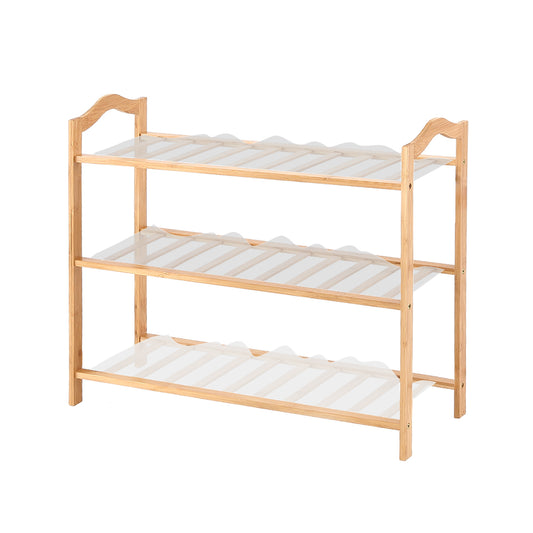 2x 3 Tier Bamboo Shoe Rack Shoes