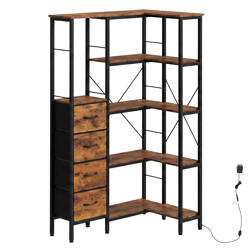 Corner Bookshelf With Fabric Drawers 89x58.5x170.5cm