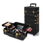 Portable Makeup Case Cosmetic Trolley Black and Golden