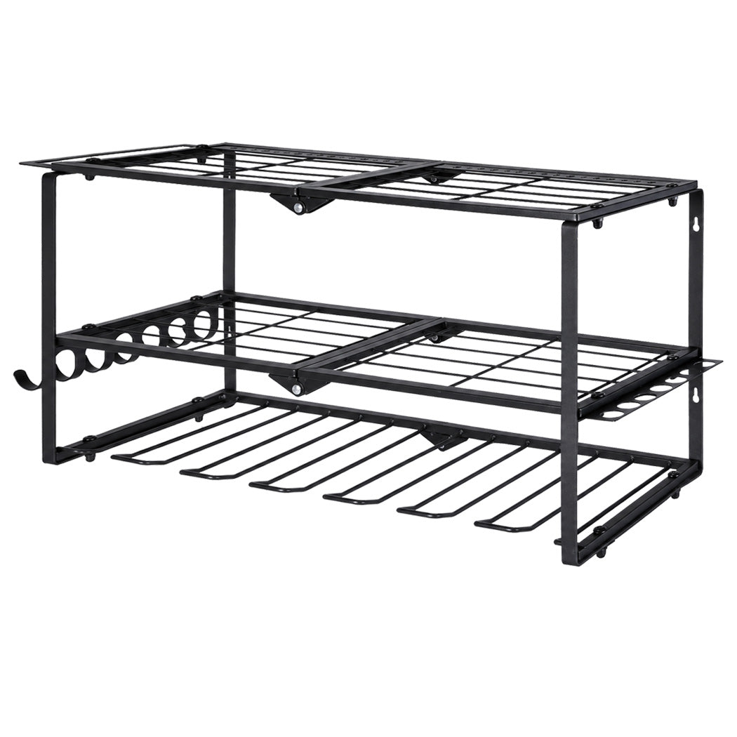 Garage Storage 3 Tier Rack Black 66x20x32cm