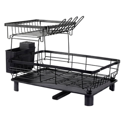 2 Tier Dish Drying Rack Black 360° Drain | HomeAndLiving - 2