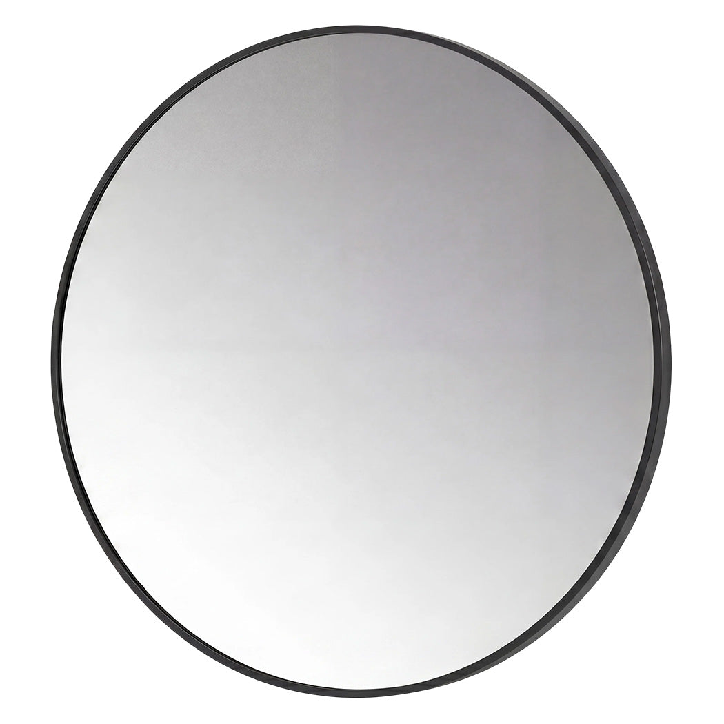 60cm Round Wall Mirror Black Frame Bathroom | HomeAndLiving