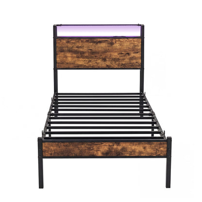 Levede Single Bed Frame LED Lights USB Charging Storage Headboard Metal Platform