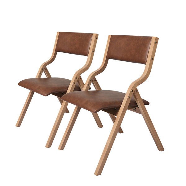  2x Dining Chairs Foldable PU Brown