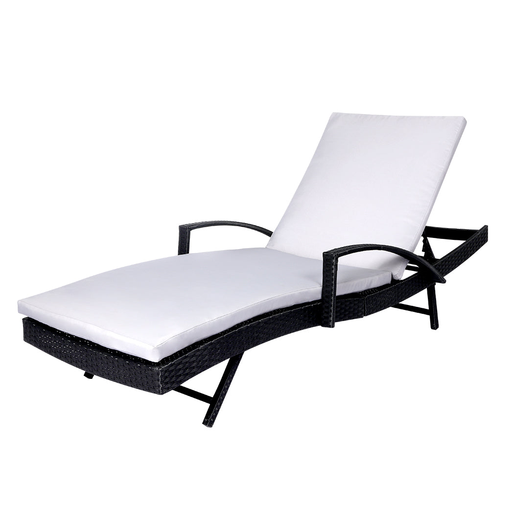 2PCS Sun Lounger Wicker Lounge Grey
