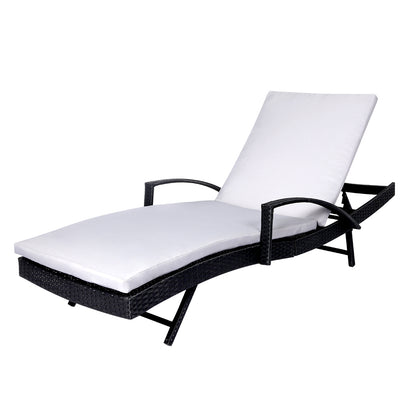 2PCS Sun Lounger Wicker Lounge Grey